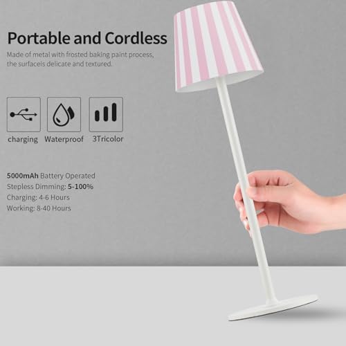 IMQSQIK 2 Pack Cordless Table Lamp, 5000mAh Portable Rechargeable LED Desk Lamp, 3 Color Modes Stepless Dimming Table Light with Memory Function, for Dinner, Patio, Home, Restaurant.