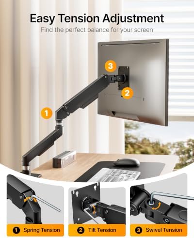 monTEK Aluminum Single Monitor Arm for 17-32" Screens, Holds 19.8 lbs