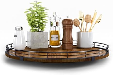 AMH 16-Inch Farmhouse Oak Lazy Susan Organizer, Walnut Finish