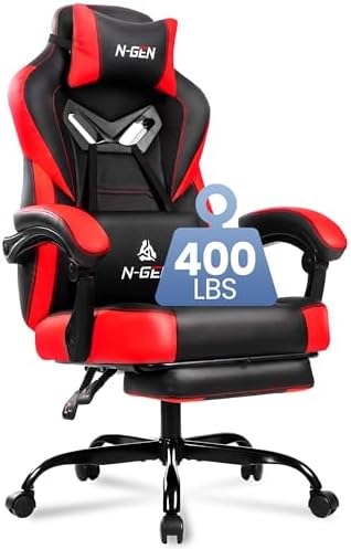 Gaming Chairs with Footrest, Big and Tall Gamer Chair with Headrest and Lumbar Support for Adults, Red