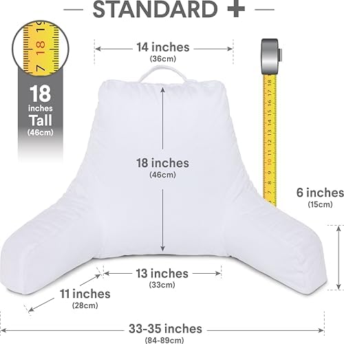 Husband Pillow White, Original Reading Pillow in Bed Rest Chair, Shredded Memory Foam Large Lounge Cushion Adult Backrest with Arms, Comfy Back Support for Sit Sitting Up, Washable/Removable Cover