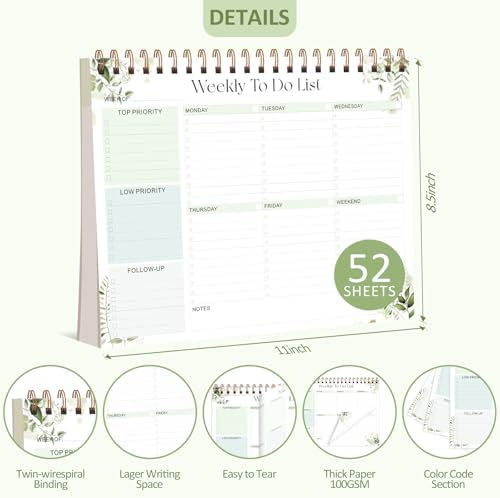 Weekly To Do List Notepad, 52 Sheets, Undated Weekly Planner, Letter Size