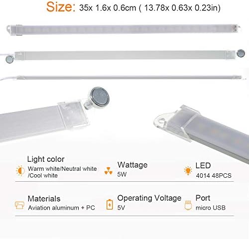 Dimmable Under Cabinet Lighting, 3 Color Temperature Portable USB Reading Strips Craft Light Eye-Care LED Desk Reading Lamp Light Great for Craft Table, Pianos, Music Stands, Kitchen, Shelf
