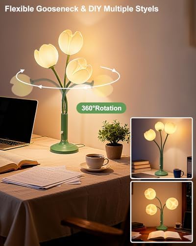 Lightdot Flower Green Table Lamp Dimmable 3 Bulbs Included Gift for Nursery