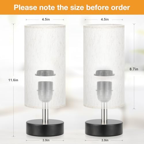 Table Lamps Set of 2（Cream Shade - Black Base, 11.6" Inline Control）
