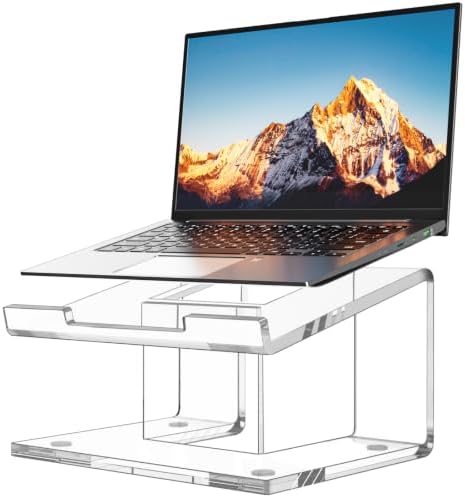 FUCDTEFC Acrylic Laptop Stand for Desk, Laptop Riser for 10-15.6 Inch Laptops, Ergonomic Computer Stand Holder Compatible with Macbooks and Notebooks- Clear