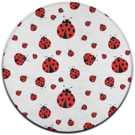 Highly Premium Quality Floor Mat, Office Chair Decor Mat, Room Sofa Yoga Soft Round Carpet Ladybug Red Black Dots White