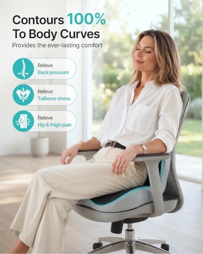 PEGZONE Seat Cushion & Ergonomic Lumbar Support Pillow Memory Foam Cushion for Office Chair, Car, Wheelchair – Orthopedic Pain Relief Cushion for Back, Sciatica, Tailbone, Butt - Black & Gray