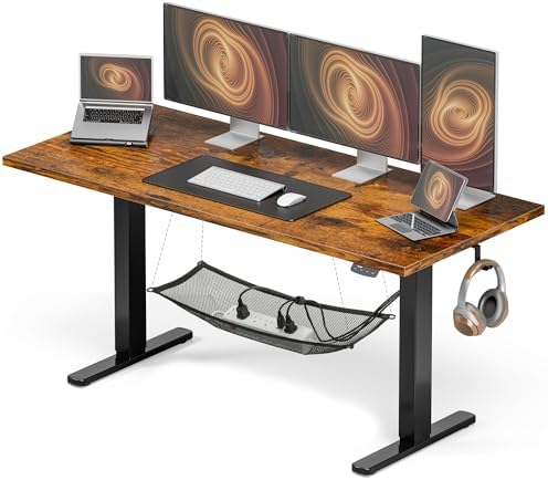 Acrolix 63x24 Electric Standing Desk with Cable Net, Rustic Brown