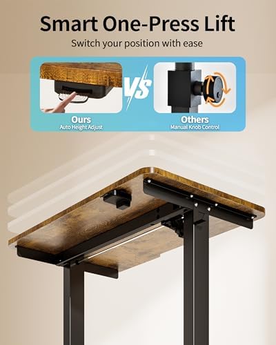 Okin Electric Standing Desk 31.5x19.7 Inches Small Computer Desk-Whole Piece Stand up Desk with Wheels Gaming Rolling Home Office Desks, Rustic Brown