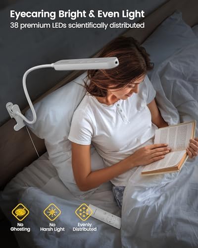 Glocusent 38 LED Clip On Light,5W Eye Caring Book Lights for Reading