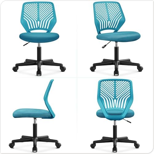 Yaheetech Small Desk Chair, Armless Adjustable Swivel Seat, Turquoise