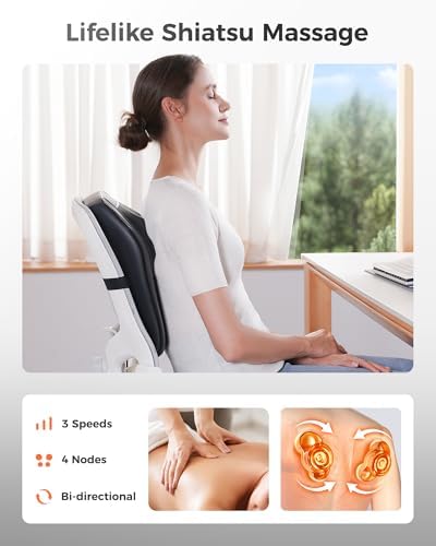 Boriwat Back Massager with Heat, 3D Kneading Massage Pillow for Back, Neck, Shoulder, Leg Pain Relief Deep Tissue, Gifts for Women Men Mom Dad