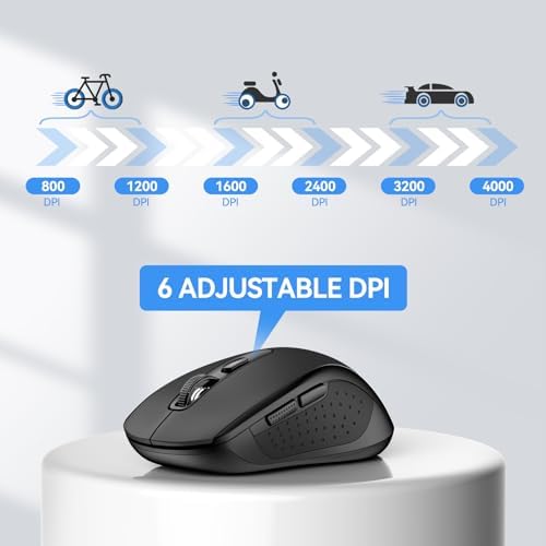 TECKNET Bluetooth Mouse, 4000DPI Wireless Mouse Bluetooth for Laptop 2-in-1(BT 5.0/3.0+2.4Ghz) Computer Mouse, Portable PC Mouse Wireless with USB Receiver for Mac, Compatible with MacBook Chromebook