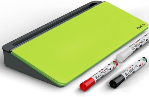 Chalkola Neon Green Glass Desktop Whiteboard with Storage - Dry Erase Board