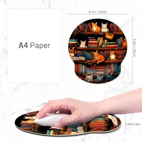 ITNRSIIET Ergonomic Mouse Pad with Wrist Support Wrist Rest Smooth Surface Non-Slip Rubber Base Comfortable Office Supplies Pain Relief, 9.8 x 9.1 inches, Cat on the Desk