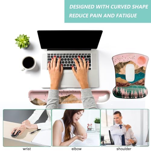 Keyboard Wrist Rest Pad Mouse Pad with Wrist Support Set of 3, Gaming Mousepad with Non-Slip Rubber Base, Ergonomic Memory Foam Mouse Cushion Support for Home Office Laptop Computer, Sunrise
