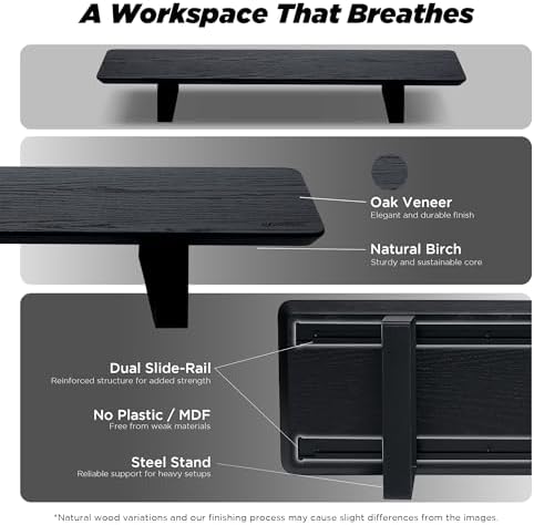 ULTRARM Moodular Wooden Monitor Stand Desk Organizer, Standard 33.4" Black