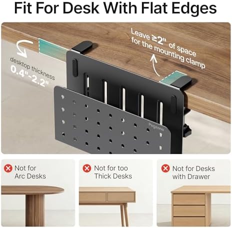 Under Desk Storage Organizer, Laptop Holder for 0.4"-2.2" Desk Edge, Black