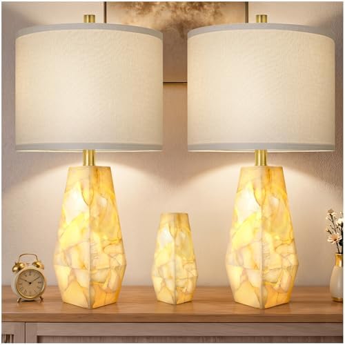 Scenekoy Alabaster Table Lamps Set of 2, Modern Desk lamp with Night Light