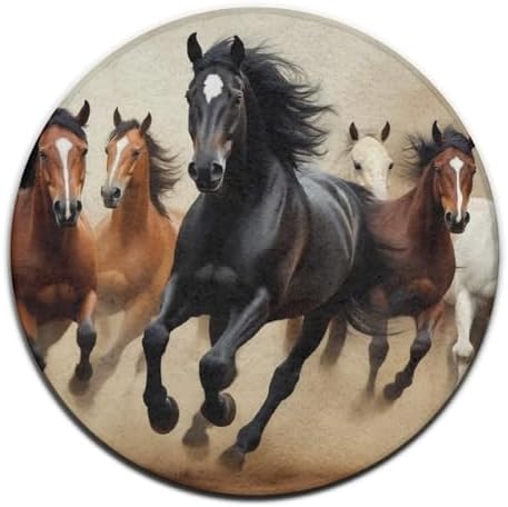 Circular Rugs Large Modern Round Area Rug Fashion Decor Mat for Home Office Running Horses Animal Theme Horse