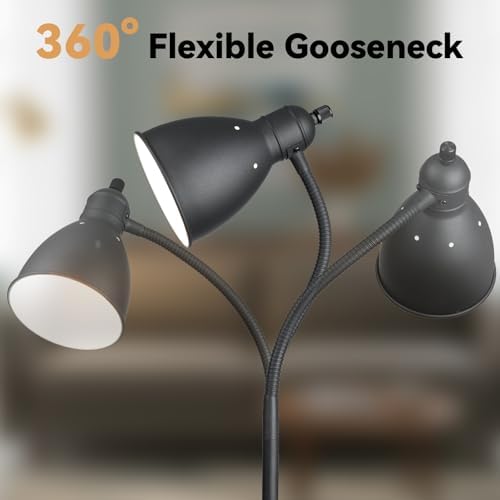 Floor Lamp, Industrial Floor Lamps for Living Rooms & Bedrooms - Rustic Farmhouse Reading Lamp Standing, Adjustable Metal Heads Indoor Task Lighting for Living Room Office Home Décor (All Duck Black)