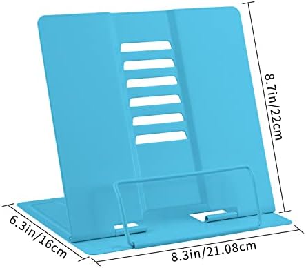 Honagu Metal Desk Book Holder, Hands Free Adjustable Cookbook & Document Holder, Portable Bookstand for Music Books, Textbooks, Recipes, Tablets & iPads (Sky Blue)