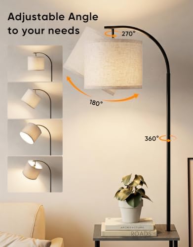 PARTPHONER Floor Lamp with Table, Night Stand with Lamp, Narrow Side Table with 3CCT LED Bulb, Small Coffee Table, Modern End Table with Storage Shelves for Living Room Bedroom, Oak Gray