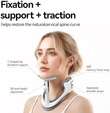 Posture Corrector for Neck & Cervical Spine Alignment - 360° Adjustable Neck Collar with 28 Levels, Memory Foam Support for Pain Relief, Tech Neck, Hump & Forward Head Posture (White, X-Large)