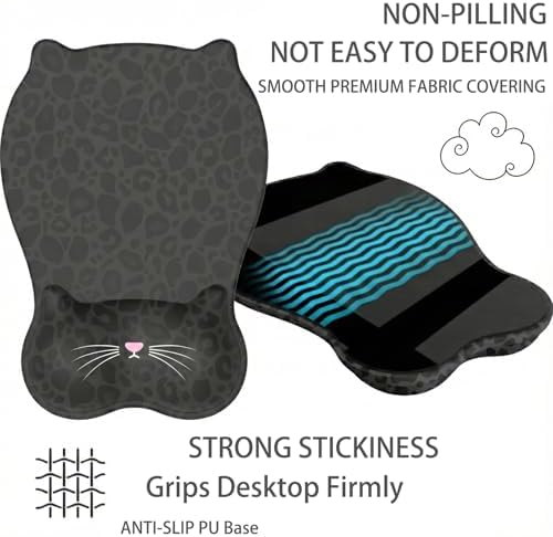 Gel Mouse Pad with Wrist Rest for Mouse Ergonomic Cat Mouse Wrist Rest Non-Slip Silicone Cute Mousepad with Wrist Support for Computer Desk Gaming Laptop Home Office Desk Accessories Black Leopard