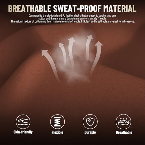 Ferghana Cotton Fabric Gaming Chair - Wider Seat Cushion, Shield-Shaped Embroidery, Ergonomic High Back with Footrest, Computer Gamer Chair for Adults Featuring Massage Lumbar Support, Brown