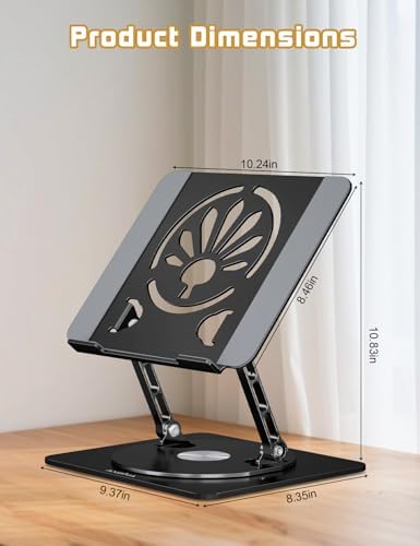 Adjustable Rotating Laptop Stand for Desk, Aluminum Riser, Black