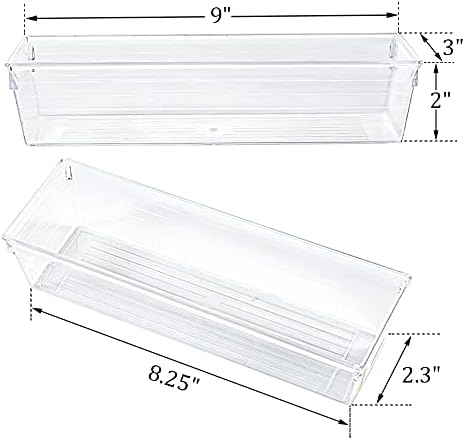 Kingrol 12 Pack Clear Drawer Organizers, 9 x 3 x 2 Inch Drawer Divider Storage Bins, Desk Storage Box Set for Kitchen Bedroom Bathroom Office Craft Supplies