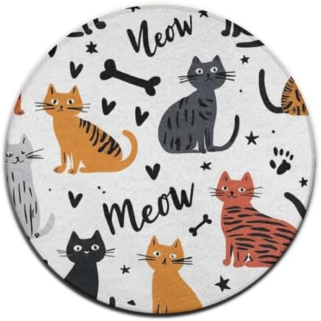 Soft Round Yoga Carpet, Large Home Decor Mat, Non Slip Machine Washable Kitchen Office Circle Rug Cute Cat Animals Pet