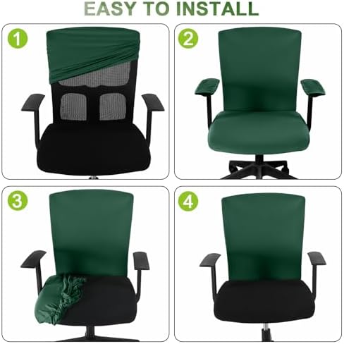 Tallew 4 Pcs Office Chair Covers Set Computer Universal Protective Stretchable Chair Seat Covers Desk Armrest Cover Slipcovers Pads Office Cushion Backrest for Rotating(Regular,Dark Green)