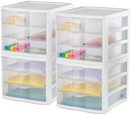 Sterilite Wide 3-Drawer Storage Unit for Bedroom and Dresser, 4-Pack