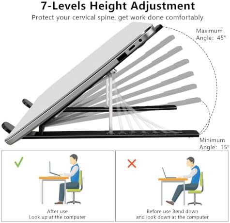 Laptop Stand, Computer Tablet Stand, Adjustable Aluminum Foldable Portable Laptop Holder Riser, Compatible with MacBook Air Pro, Lenovo, HP, Dell, More 10-15.6” Laptops and Tablets (Black)
