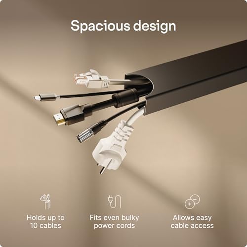 Desktronic Magnetic Cable Management Tray — No Drill Under Desk Cord Organizer, Holds 10 Cables, Reinforced Steel Cable Holder for Home Office, Gaming Setup & Sit-Stand Desks