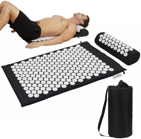 XiaoMaGe 28.7" Acupressure Mat and Pillow Set with Carry Bag (Black)