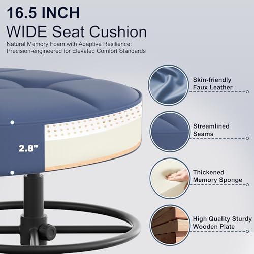 Misolant Drafting Chair Without Arms, Tall Office Chair with Footrest Ring for Standing Desk, Small Faux Leather Executive Chair with Adjustable Height for Bar Lab Counter Height Desk, Navy Blue