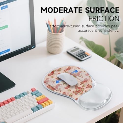 AUPET Ergonomic Mouse Pad with Gel Wrist Support – Non-Slip Mouse Mat with Comfortable Memory Gel Cushion – Relieves Wrist Pain – Designer Pattern for Home Office & Gaming (Pink Butterflies)
