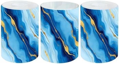 3 Pack Cylinder Glass Lamp Shade Cyan blue liquid watercolor golden stains Teal turquoise marble Covers with 1-5/8" Fitter Opening Light Fixture Replacement for Table Lamp Bathroom Vanity Light