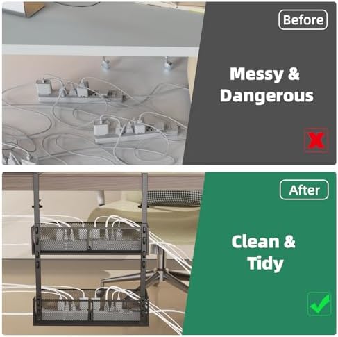 Multi-Model Under Desk Cable Management Tray 2 Packs Metal Under Desk Wire Management Clamp Mount Under Table Cord Management No Damage The Desk (Black)