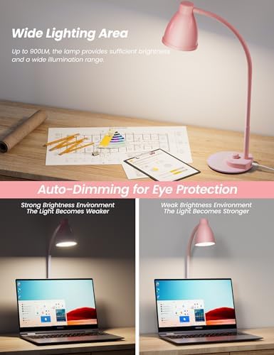 BOHON Cute Desk Lamp with USB Charging Port, 3 Color Modes Dimmable, Pink
