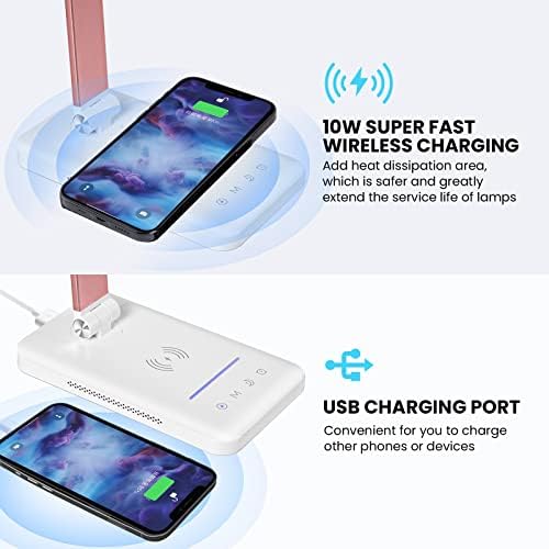 LED Desk Lamp with Wireless Charger, USB Charging Port, Night Light