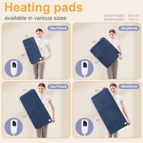 Heating Pad,Electric Heating Pads,Heating Pad for Back,DarkBlue,24x12 in