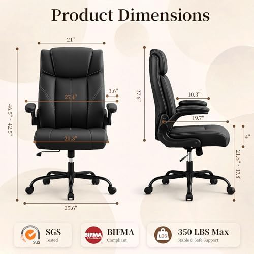 Office Chair, Leather Ergonomic Computer Desk Chair with Rocking