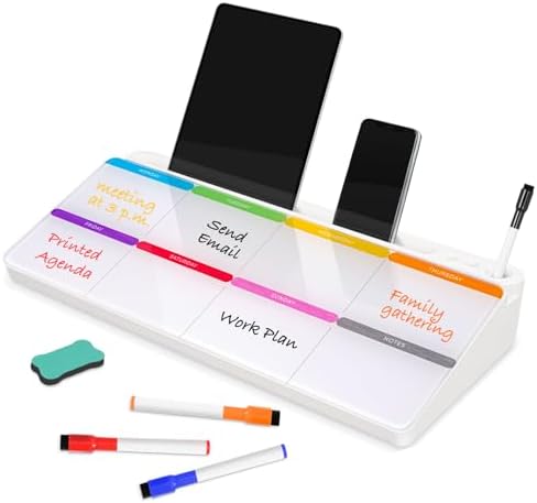 DOLLAR BOSS Glass Desk Whiteboard Calendar Small Dry Erase Board, White