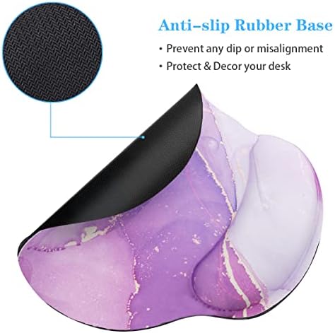 Ergonomic Mouse Pad with Wrist Support, Cute Round Mouse Mat, Non-Slip Rubber Base Mousepad for Laptop, Office School Mouse Pad Easy Typing & Pain Relief, Purple Marble
