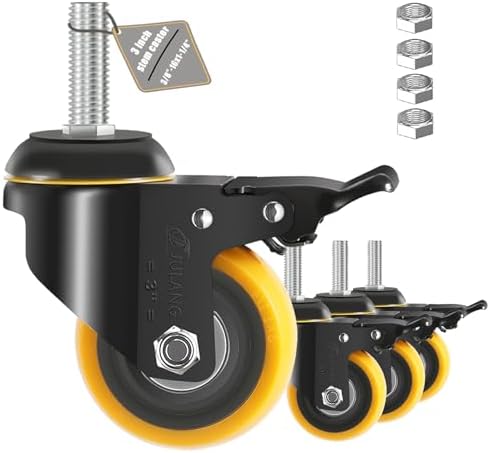 3 Inch Stem Caster Wheels 3/8 Threaded Casters Set of 4 Heavy Duty